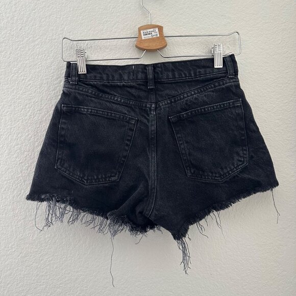 Reformation Charlie High Rise Jean Short Distress Washed Black Sz 24 - Picture 2 of 7